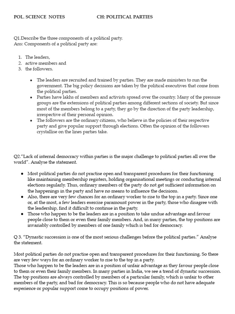 X - Political Parties Notes | PDF | Elections | Political Parties