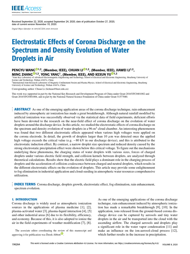 Electrostatic Effects of Corona Discharge on the Spectrum and Density ...