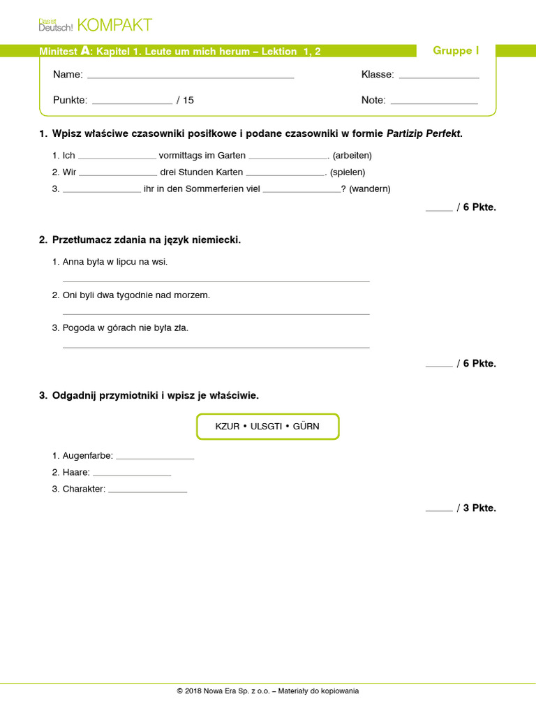 Kartkowka 1a Rozdz 1 l1 2 Grupa I I II Wersja Standard | PDF