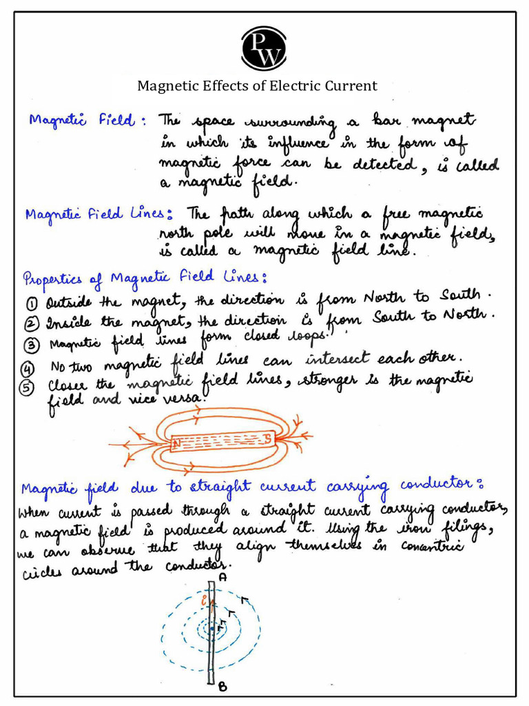 Magnetic Effects of Electric Current - Handwritten Notes | PDF