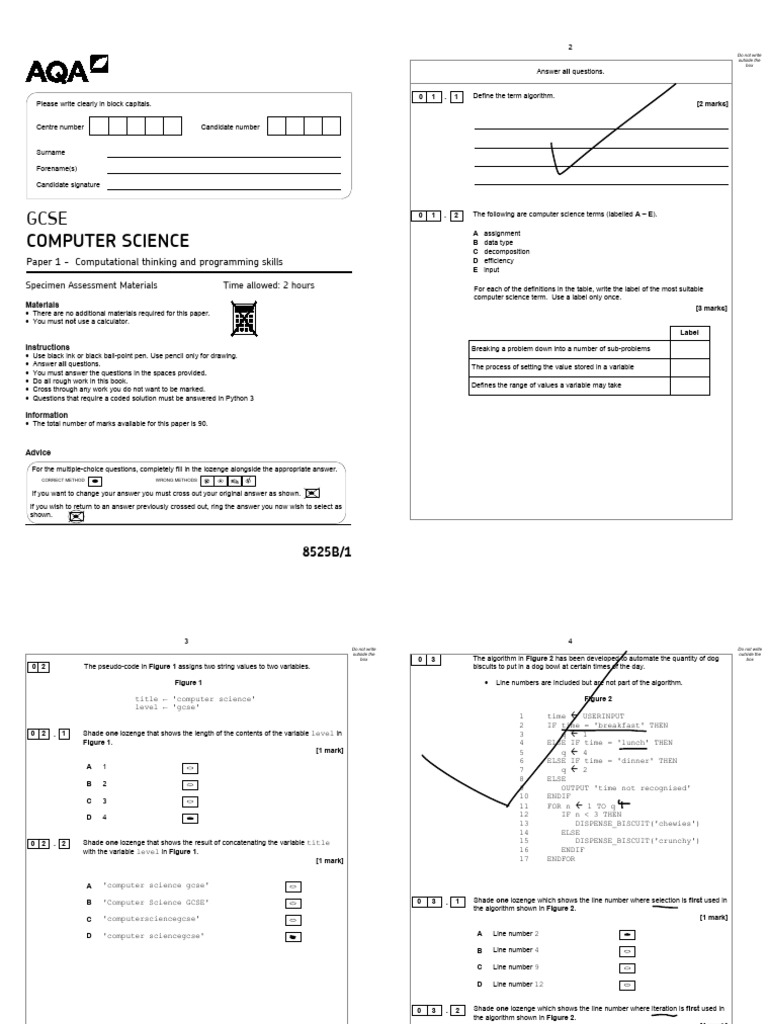 AQA GCSE Computer Science Specimen Paper 1B | PDF | Numbers | Parameter ...
