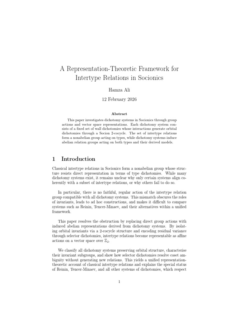 A Representation-Framework for Intertype Relations in Socionics | PDF ...