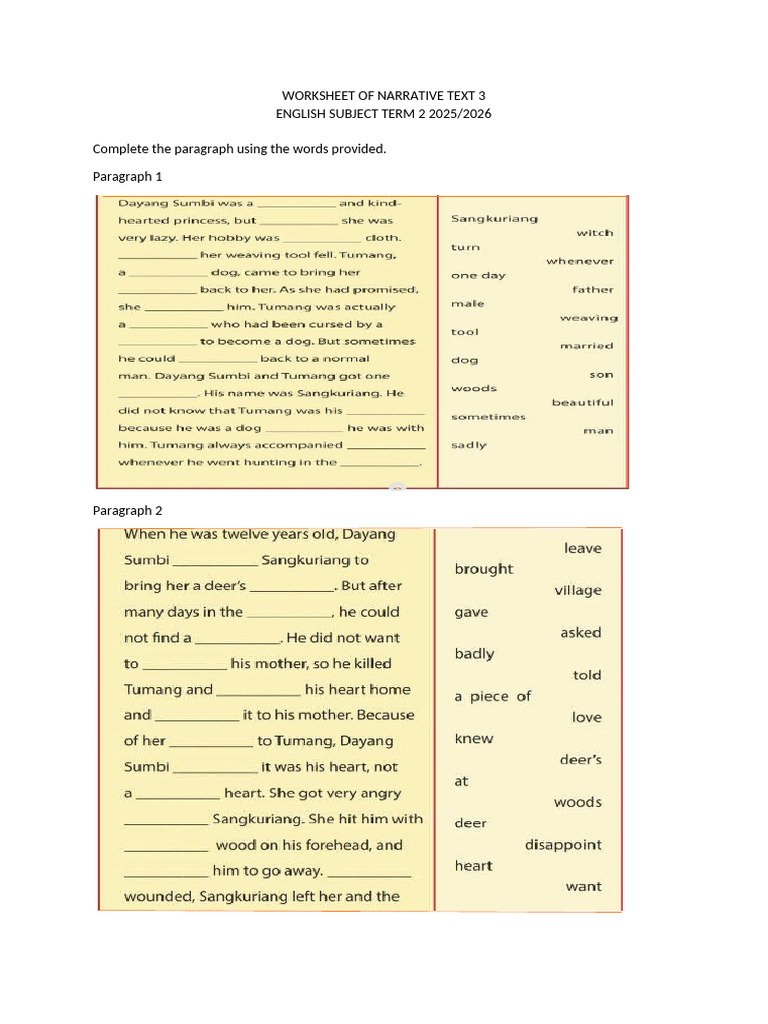 Worksheet of Narrative Text 3 | PDF