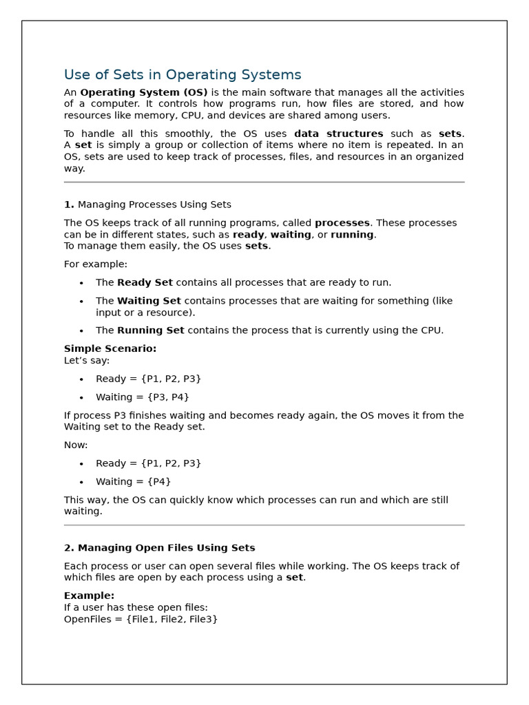 Use of Sets in Operating Systems | PDF | Operating System | Process ...