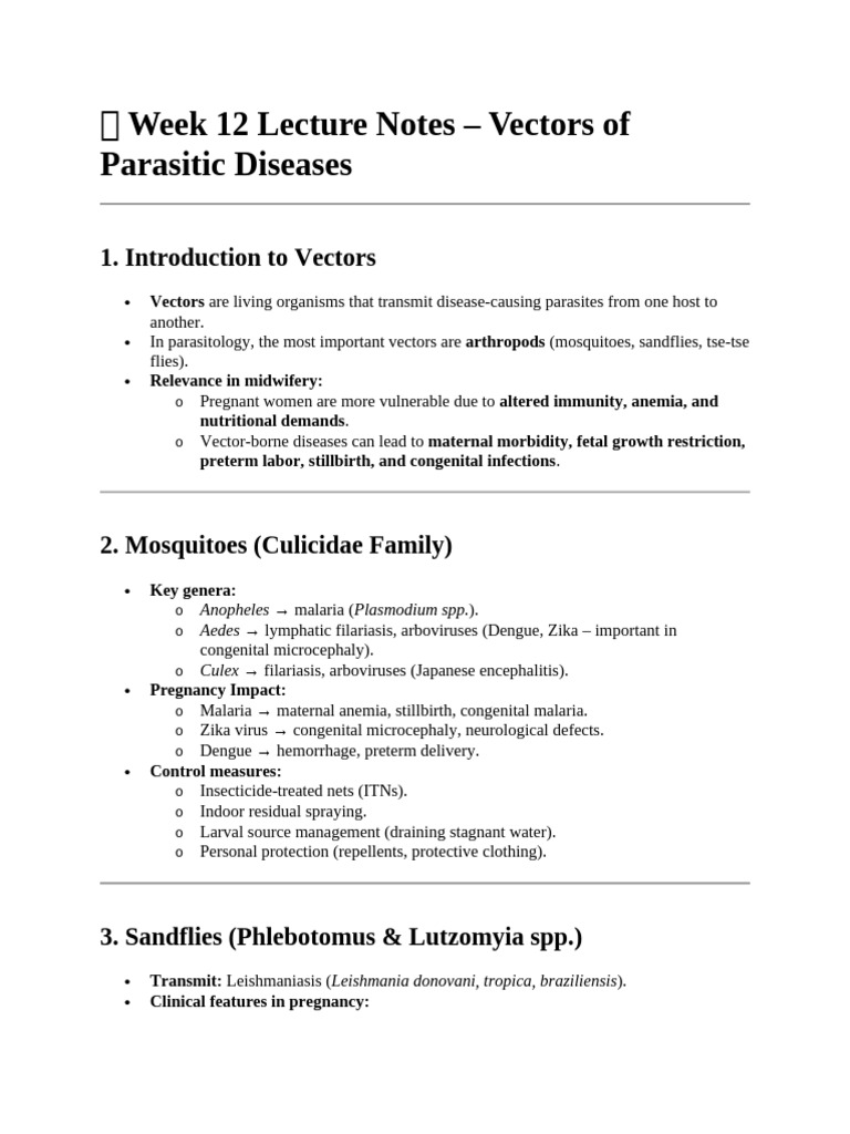? Week 12 Vectors of Parasitic Diseases | PDF | Malaria | Pregnancy