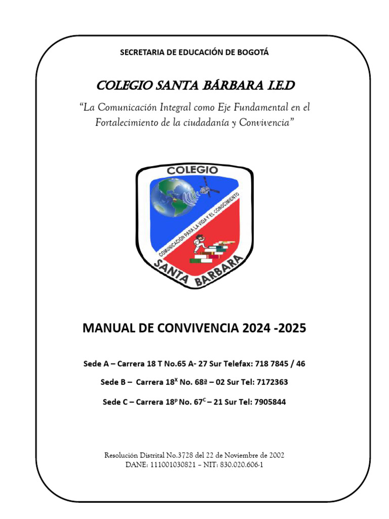 Manual de Convivencia 2024 | PDF | Maestros | Educación de la primera ...