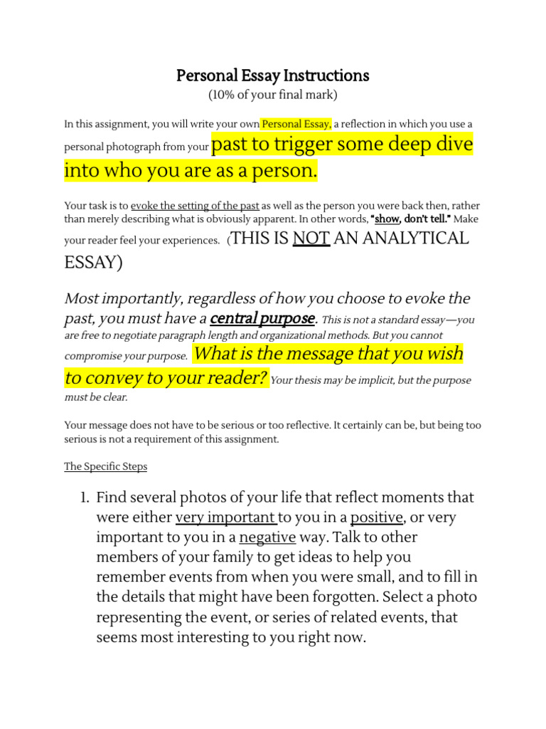 Personal Essay Instructions | PDF | Essays | Human Communication