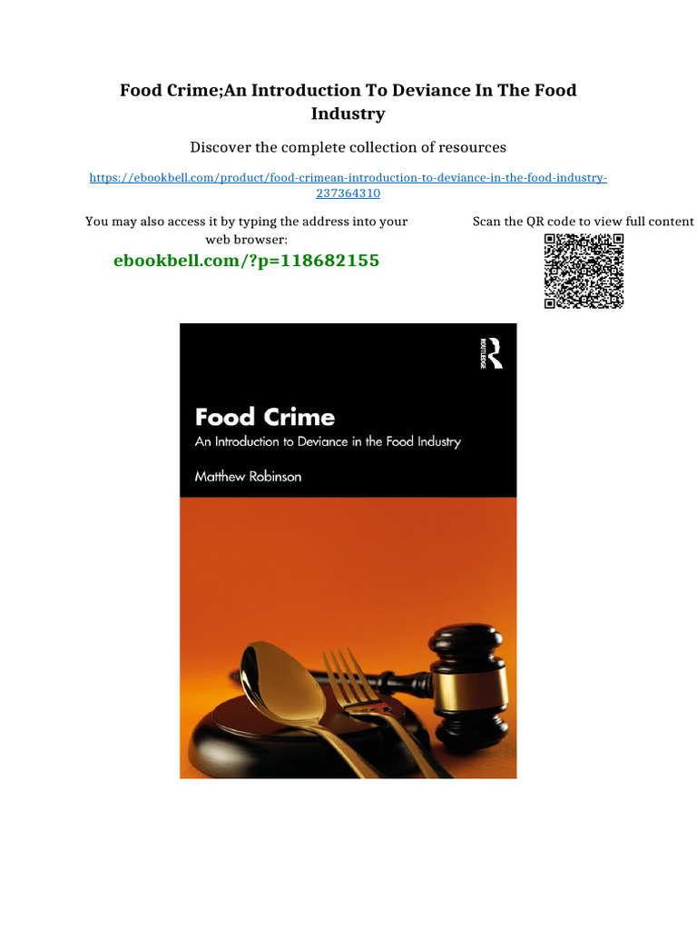 FOOD CRIME An Introduction To Deviance in The Food Industry Kindle ...