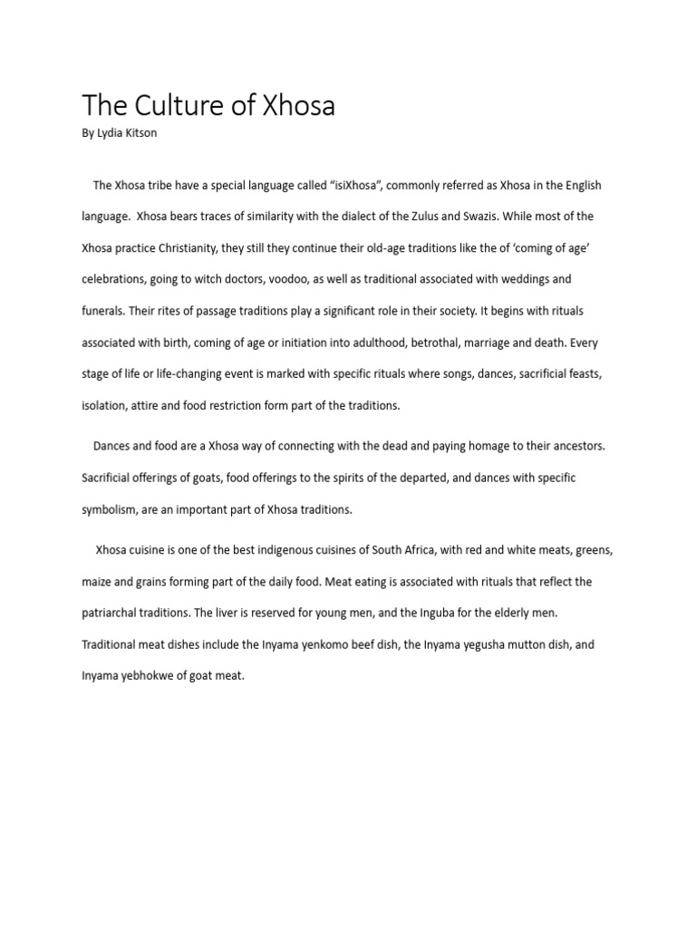 The Culture Of Xhosa PDF