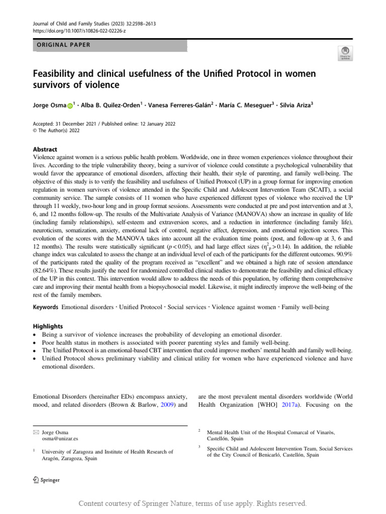 Feasibility and Clinical Usefulness of The Unified | PDF | Mental ...