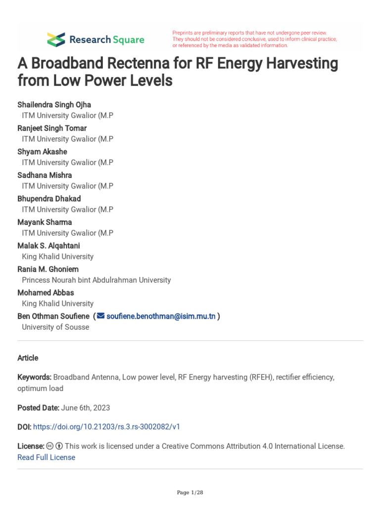 A Broadband Rectenna For RF Energy Harve | PDF | Antenna (Radio ...