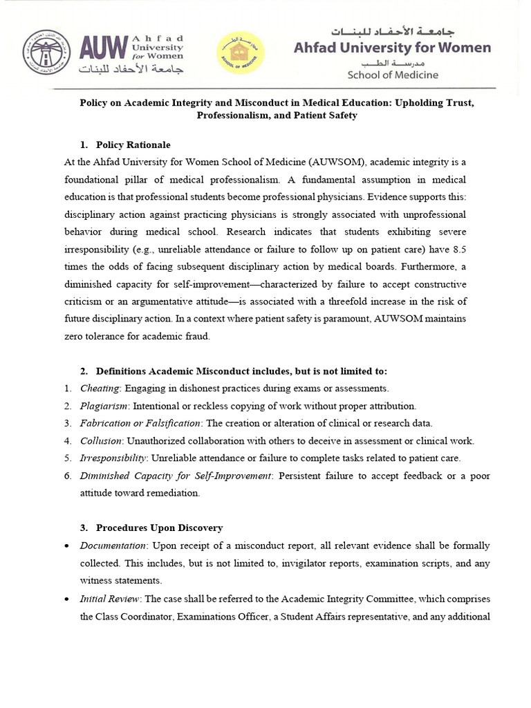 Policy On Academic Integrity and Misconduct | PDF | Academic Dishonesty ...