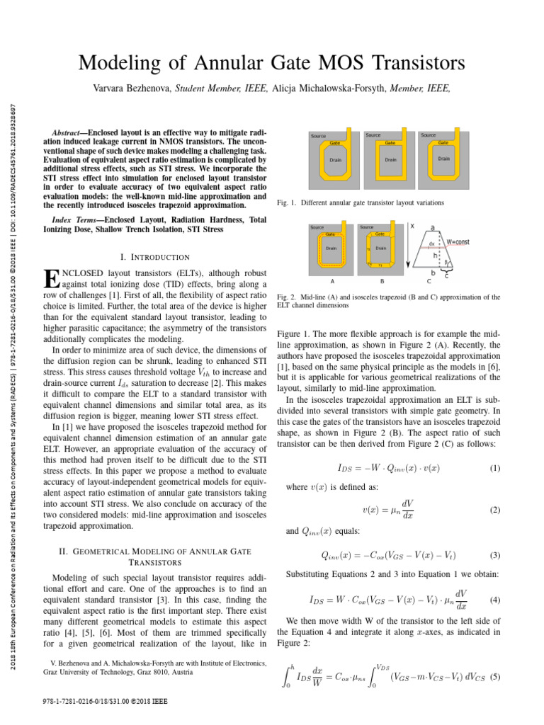 Modeling of Annular Gate MOS Transistors | PDF | Mosfet | Field Effect ...