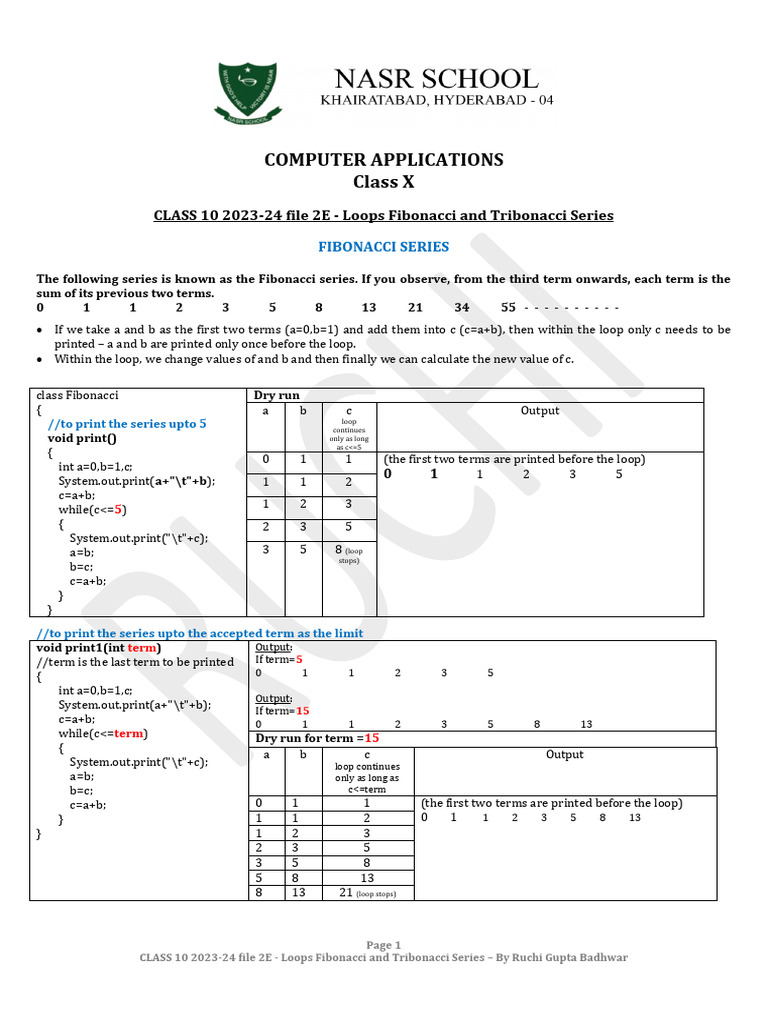 CLASS 10 2023-24 File 2F - Loops File 6 Fibonacci and Tribonacci Series ...