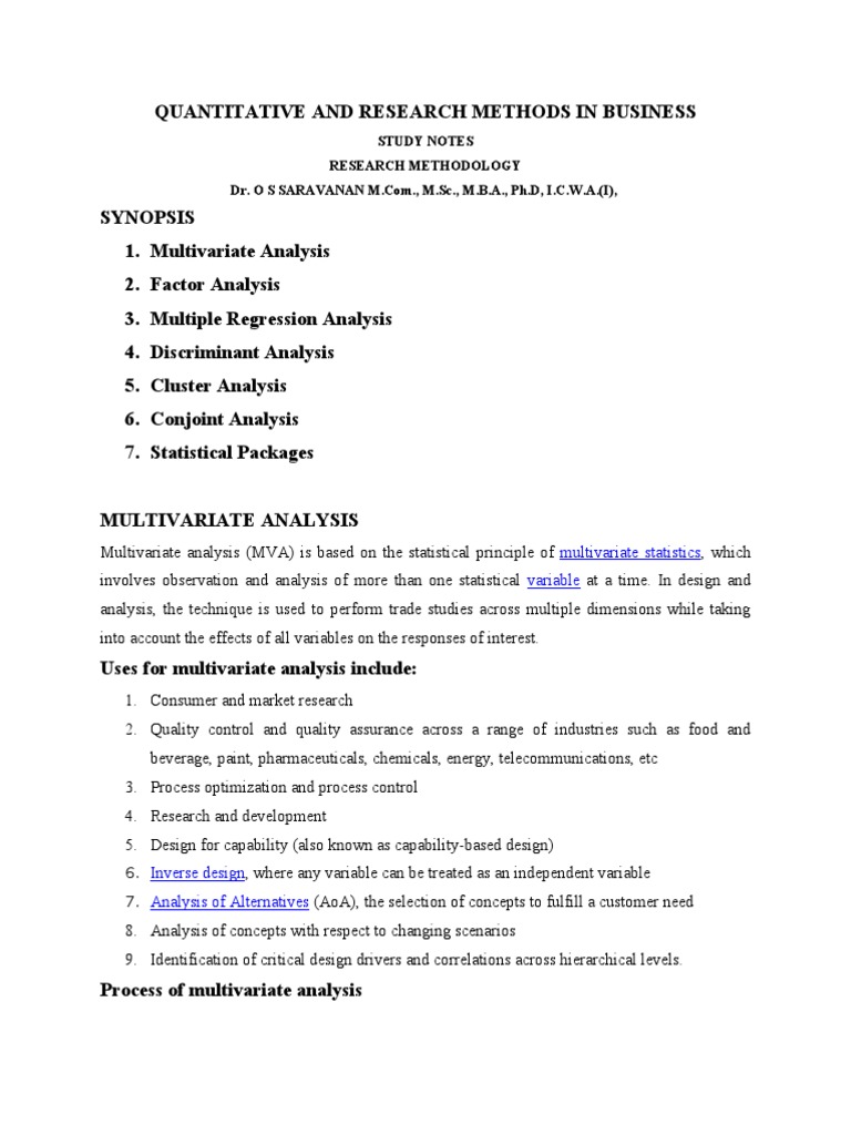Multivariate Analysis in Marketing Research | PDF | Factor Analysis ...