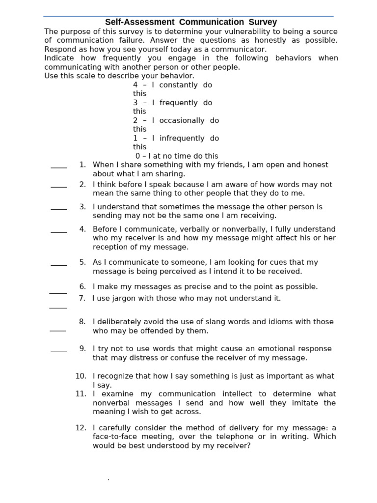 3. Self Assessment Communication Survey | PDF | Communication ...