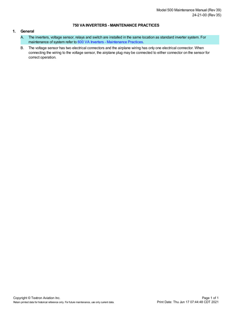 24-21!00!750 Va Inverters - Maintenance Practices | PDF