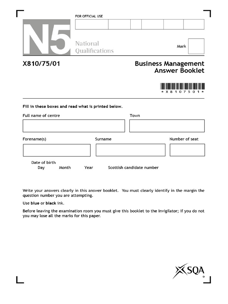 N5 Business-Management Answer-Booklet | PDF