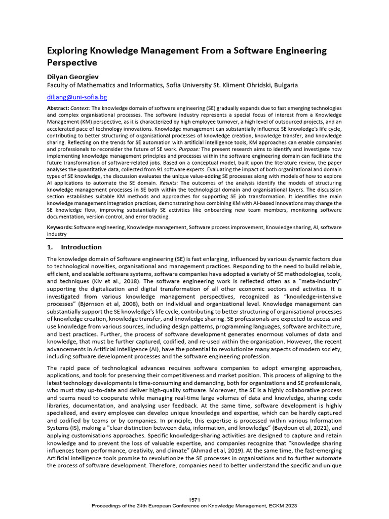 Exploring Knowledge Management From a Software Eng | PDF | Knowledge ...