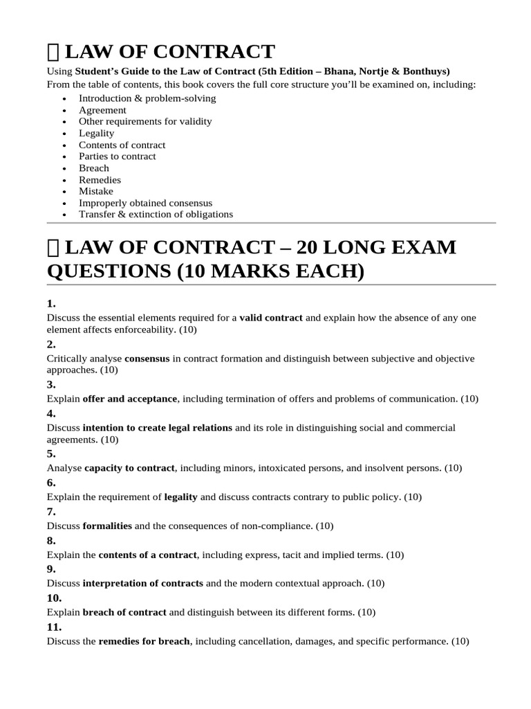 ? Law of Contract Long Questions 2026 | PDF | Justice | Crime & Violence