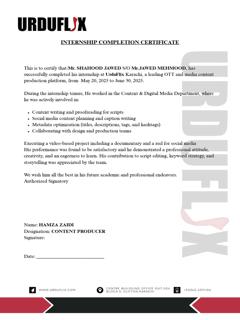 Internship Completion Certificate | PDF