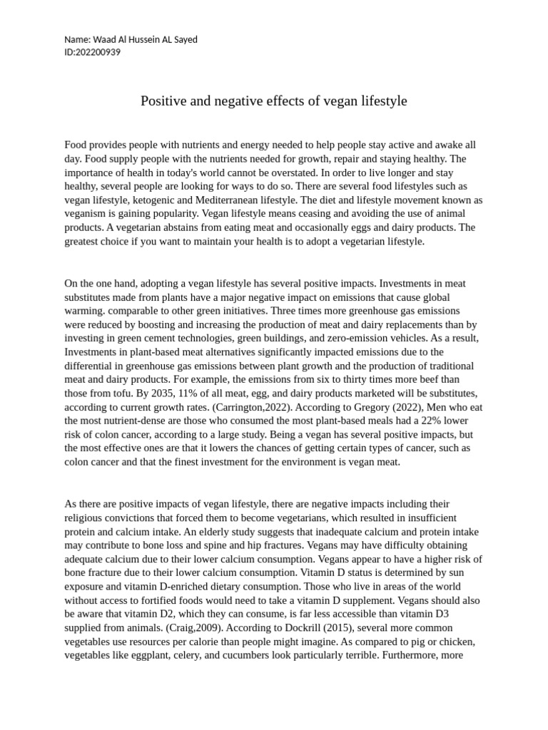 Positive and Negative Effects of Vegan Lifestyle-1 | PDF | Veganism ...