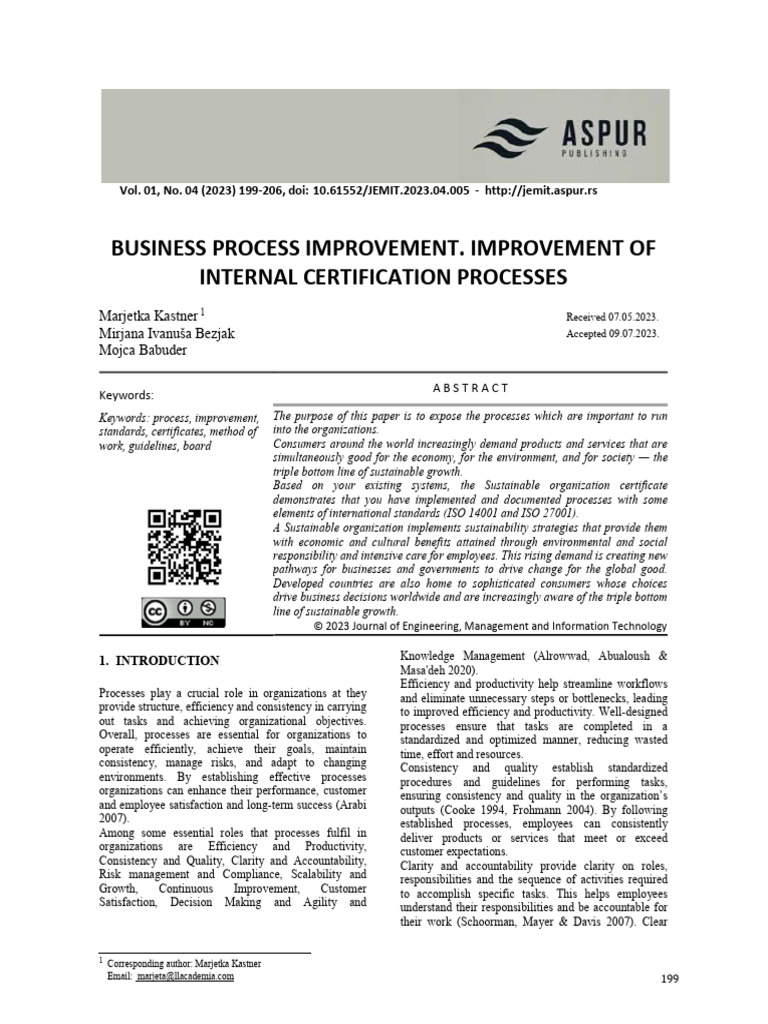 Business Process Improvement PDF | PDF | Performance Indicator | Mentorship