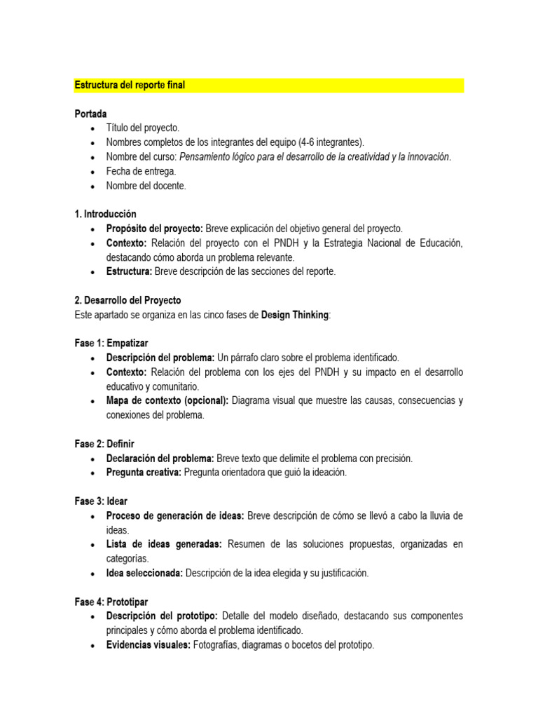Estructura Del Reporte Final | PDF | El pensamiento de diseño ...