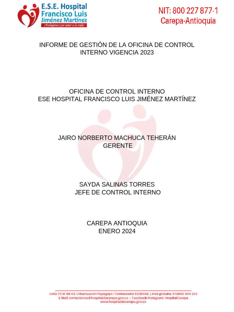 Informe de Gestión de La Oficina de Control Interno Vigencia 2023 | PDF ...