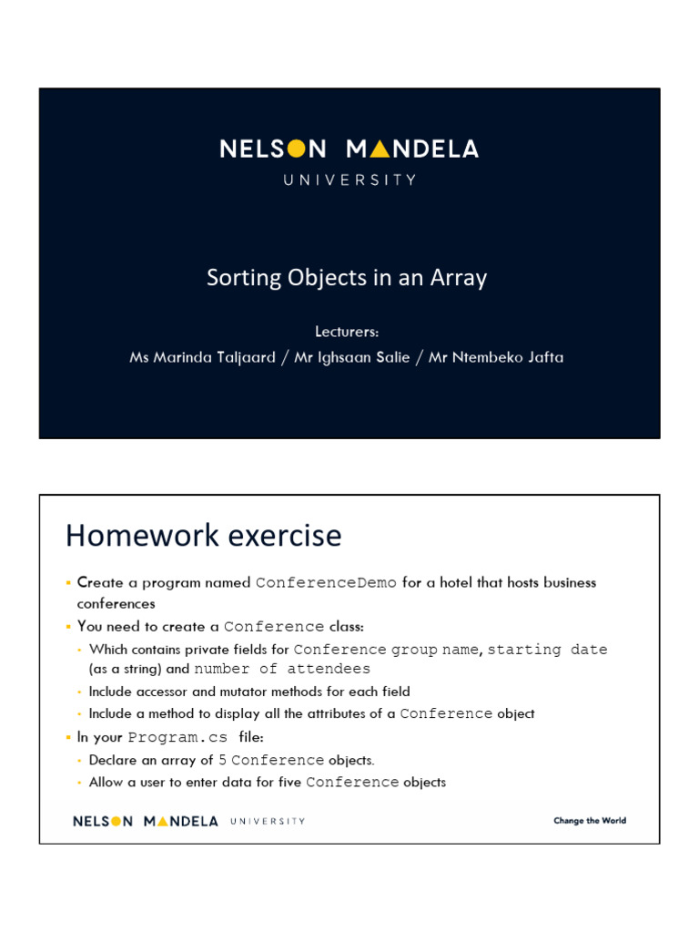 Lecture 04a - Array of Objects, Sorting | PDF | Method (Computer ...