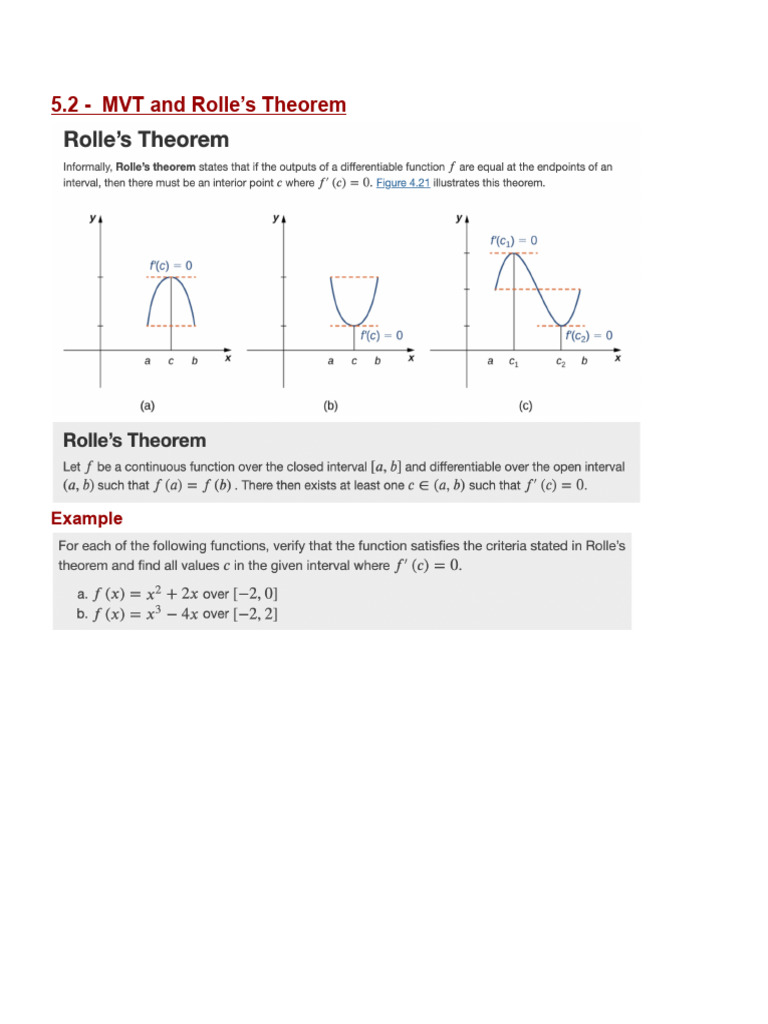 5.2 MVT & Rolle’s Theorem | PDF