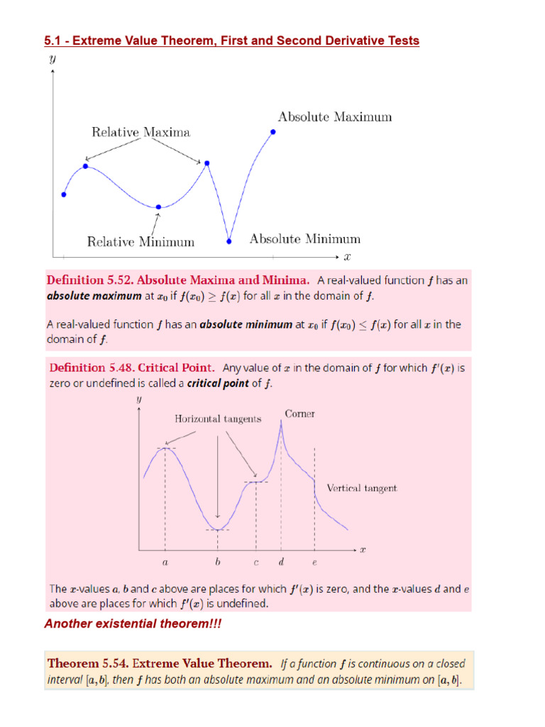 5.1 Extreme Value Theorem, First and Second Derivative Tests | PDF