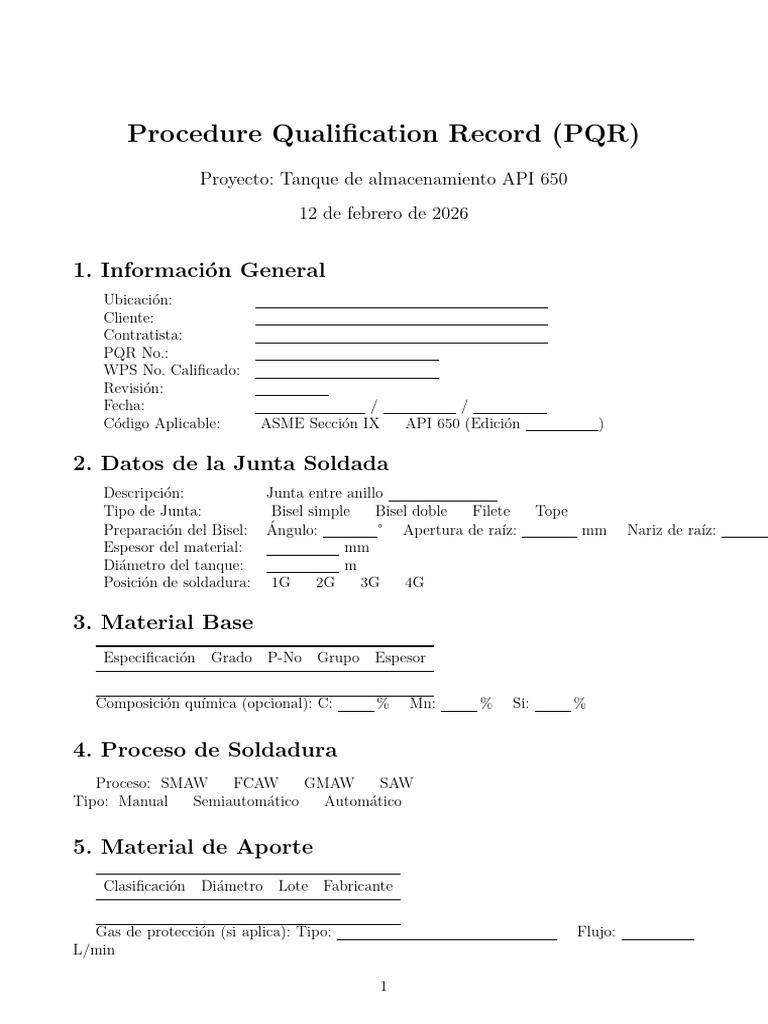 Procedure Qualification Record (PQR) : 1. Informaci On General | PDF ...