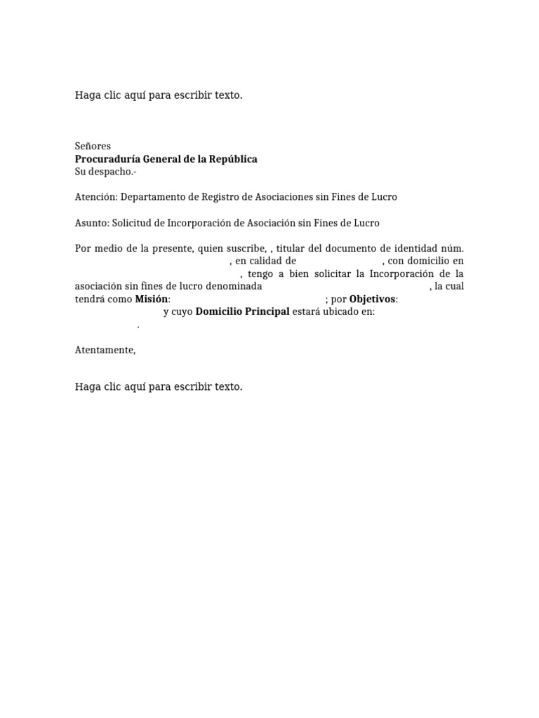 Modelo de Solicitud de Incorporación de ASFL | PDF