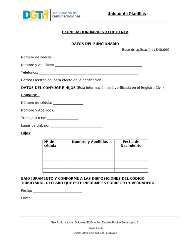 DGTH For 06 UPLA 336 v.2.0 Formulario de Solicitud de Creditos Fiscales ...