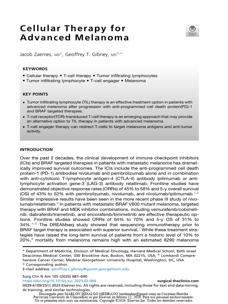 Cellular Therapy for Advanced Melanoma | PDF | Melanoma | Medical ...