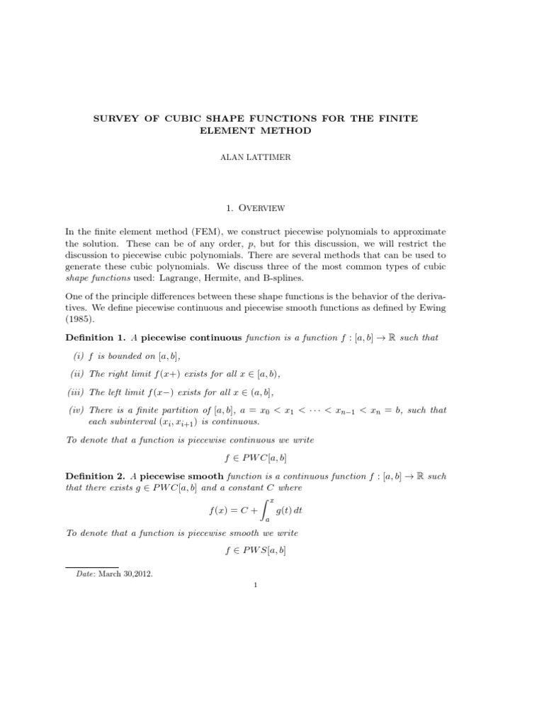 Cubic Shape Functions in FEM Survey | PDF | Finite Element Method ...