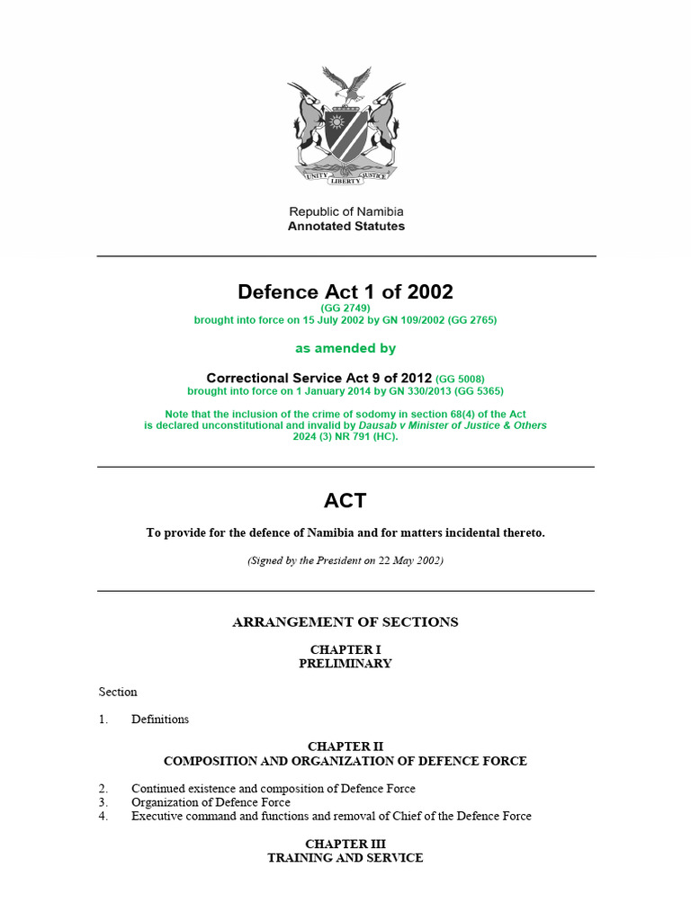 Defence Act 1 of 2002 | PDF | Court Martial | Military Justice