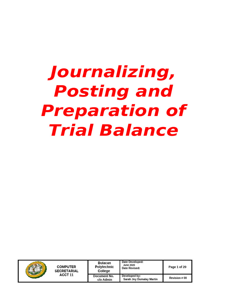 (4)Journalizing, Posting and Preparation of Trial Balance | PDF ...