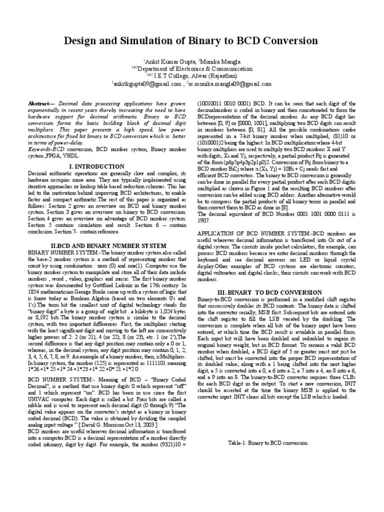Binary to BCD Conversion Architecture | PDF | Binary Coded Decimal | Bit