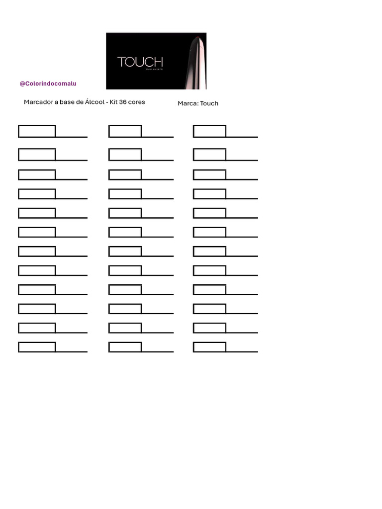 Tabela de Cores - Touch 36 Cores | PDF