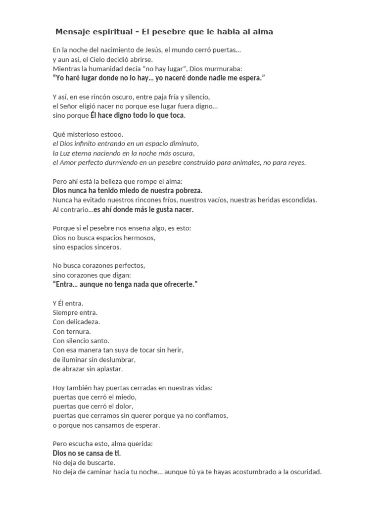 Mensaje Espiritual - El Pesebre Que Le Habla Al Alma | PDF | Amor