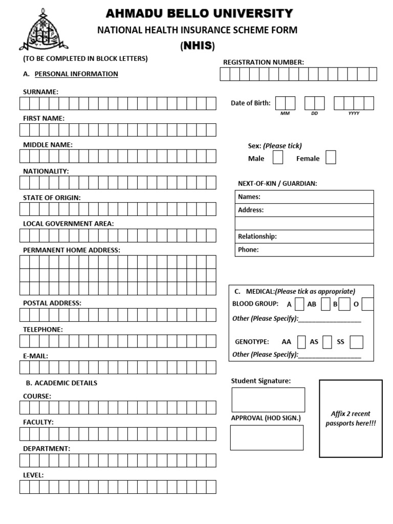 NHIS Form | PDF