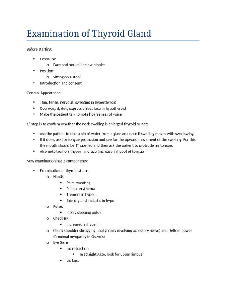 Examination of Thyroid Gland | PDF | Thyroid | Human Anatomy