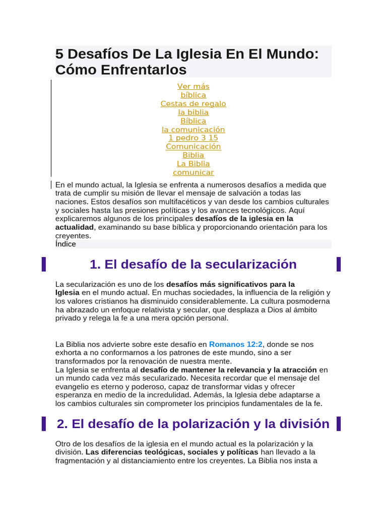 5 Desafíos de La Iglesia en El Mundo | PDF | Biblia | Iglesia cristiana