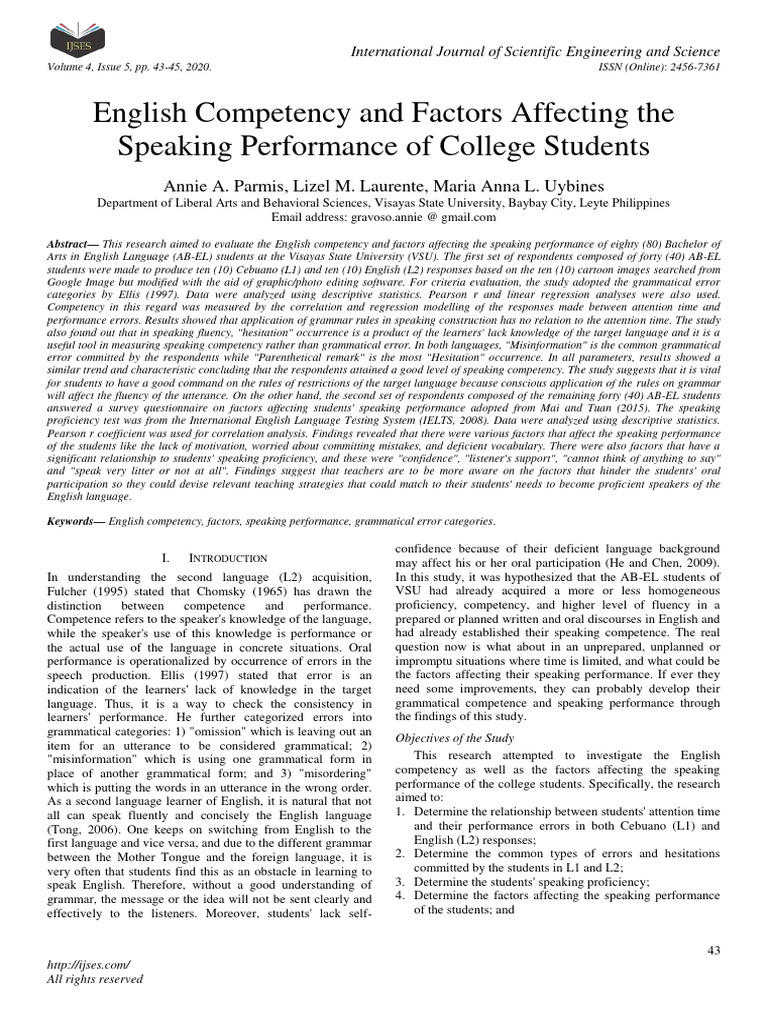 English Speaking Competency | PDF | Second Language | Second Language ...