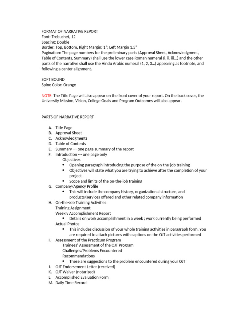 Format of Narrative Report 1 | PDF
