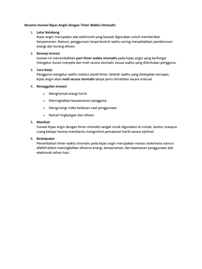 Resume Inovasi Kipas Angin Dengan Timer Waktu Otomatis | PDF