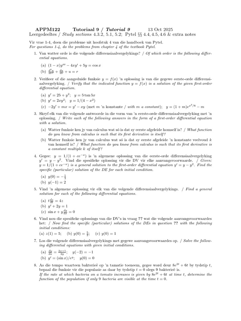 APPM122 Tutorial 9 | PDF