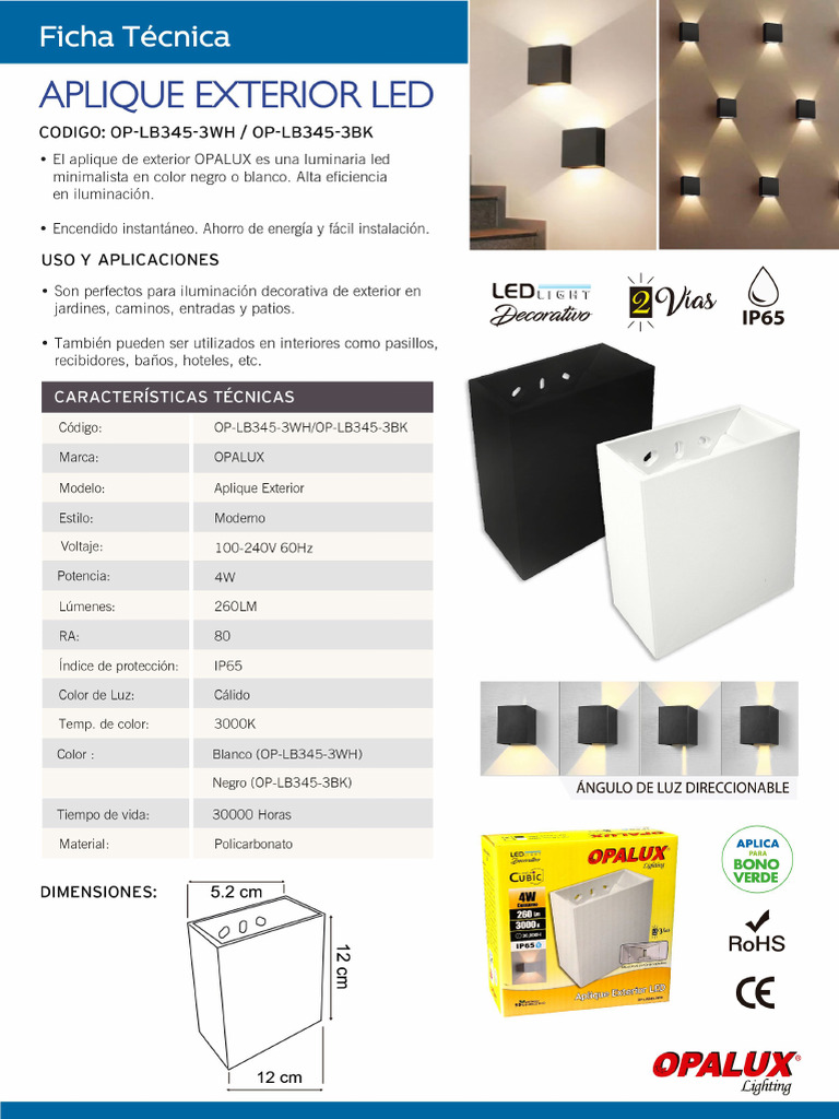 Op Lb345 3wh Op Lb345 3bk Ficha Tecnica | PDF